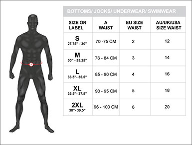 Size chart for underwear of the Barcode Berlin collection