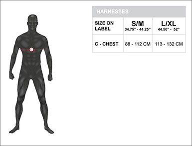 Size chart for harness of the Barcode Berlin collection