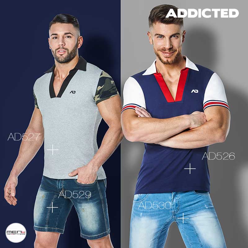 Poloshirts for the sporty males with V-cutouts and camouflage pattern to a polo collar, tight, and bodyed the stretch boys in the AD526