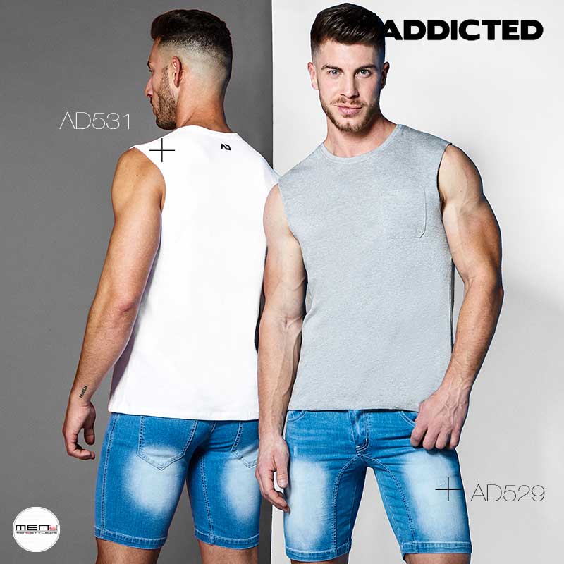 The basics tanks and T-shirt for the boys and men of the brand addicted, in gray and white AD531