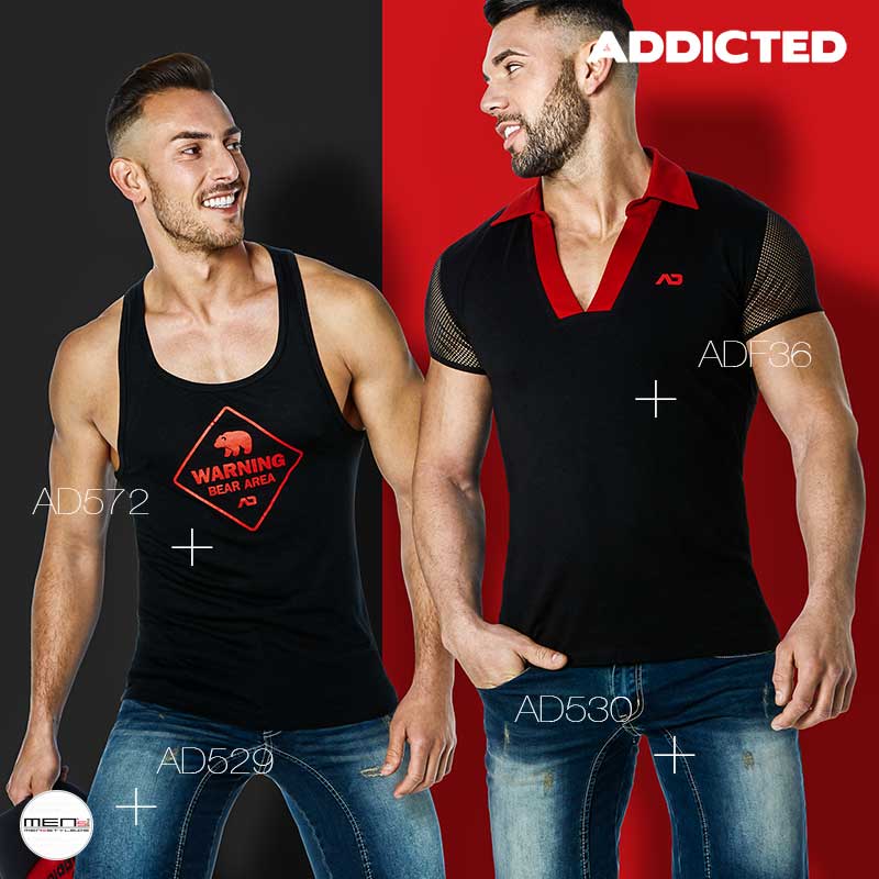 Netz und doppelter Boden mit V-Neck und Farbcode als T-shirt und Tank die neuen addicted Herrenoberteile für den besten Männerstile sexy und schrill