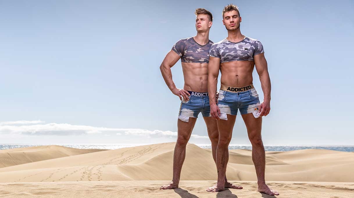 Men's jeans shorts AD530, AD803 with crop t-shirt AD868 in the ADDICTED fashion collection